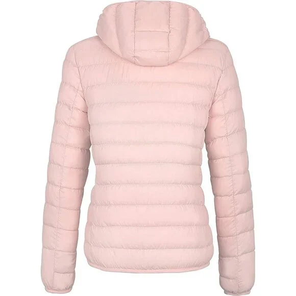 Women's Light Pink Short Down Hooded Puffer Jacket Coat Fabric Packable Ultra
